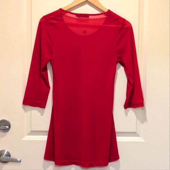 $5 Item! EUC Lilia S Sheer Red 3/4 Sleeve Stretch Top - Picture 4 of 4